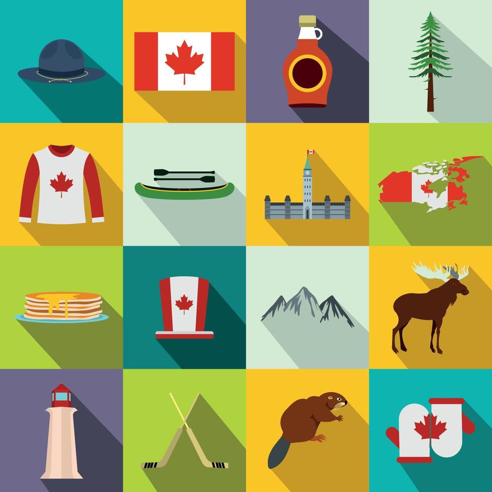 canadá, iconos, plano vector