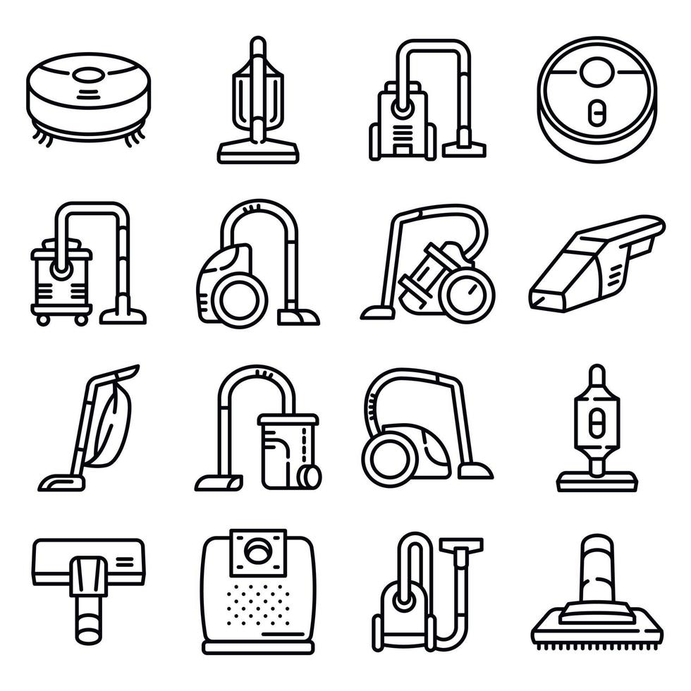 Vacuum cleaner icons set, outline style vector