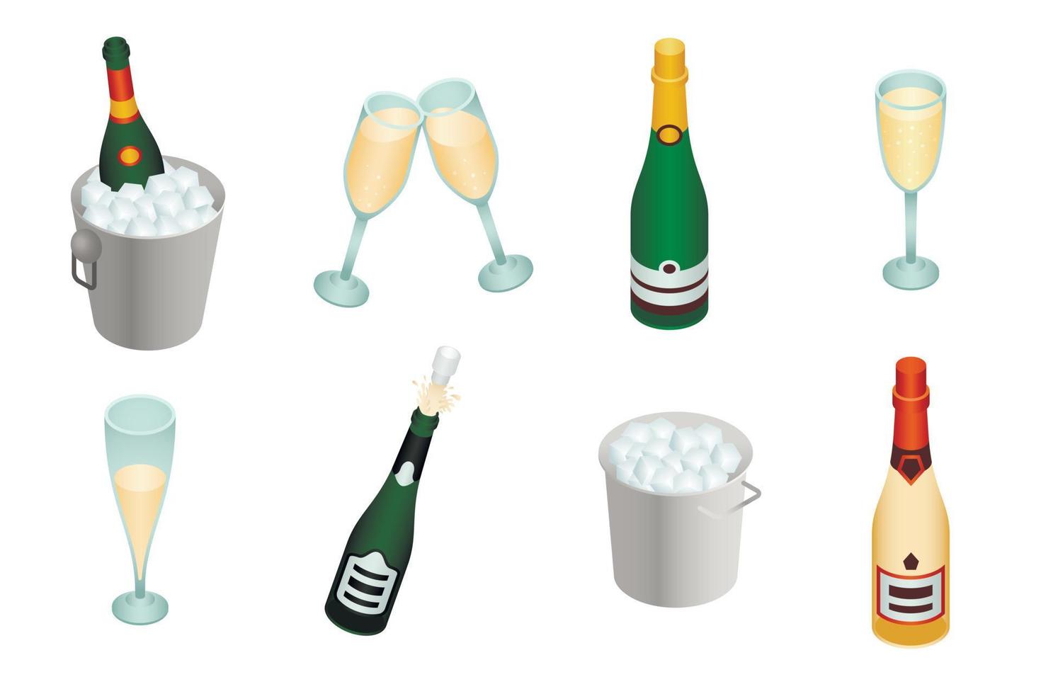 Champagne icons set, isometric style vector