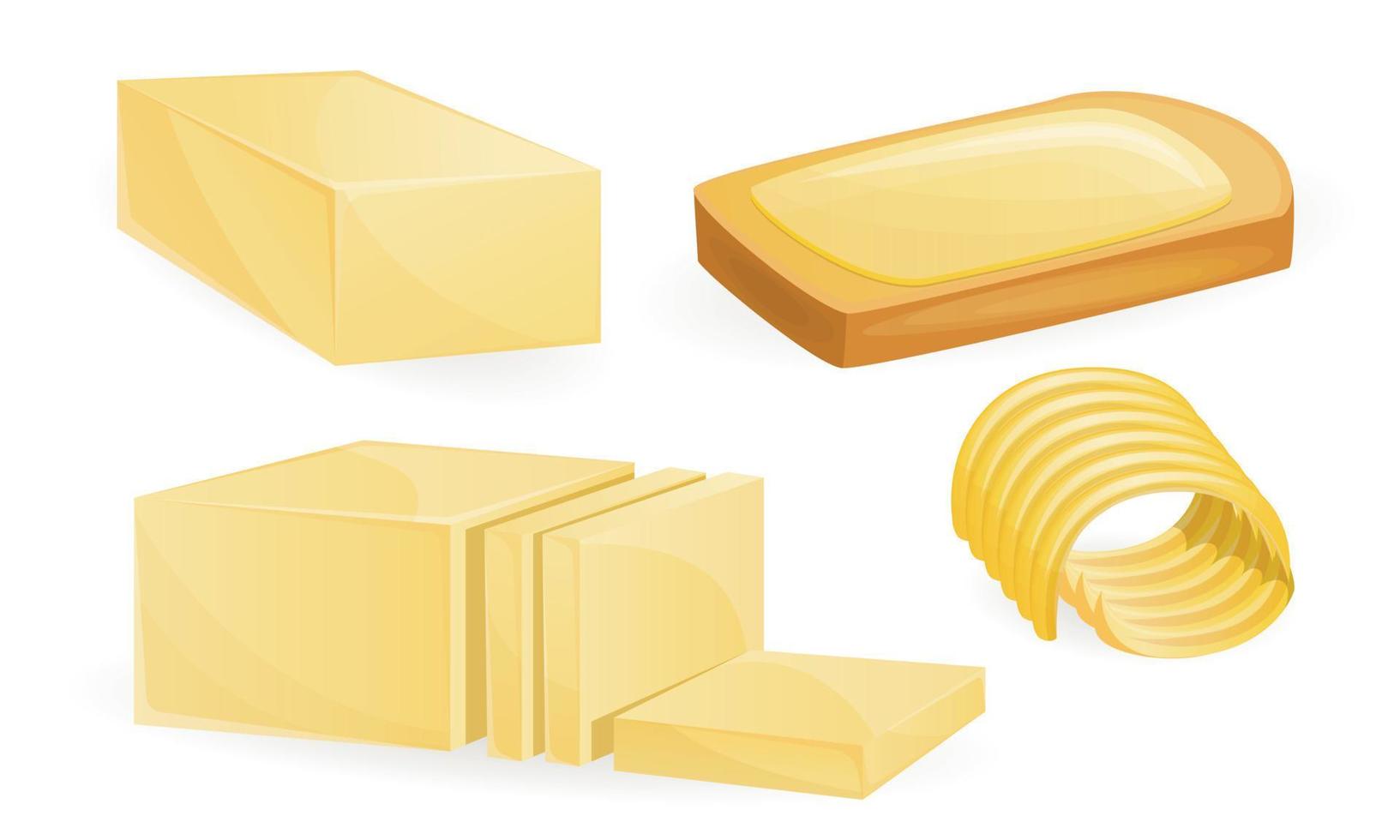 Butter icon set, cartoon style vector