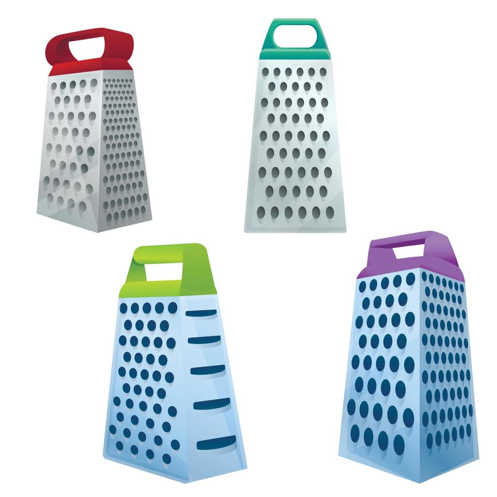 Grater icons set, cartoon style vector