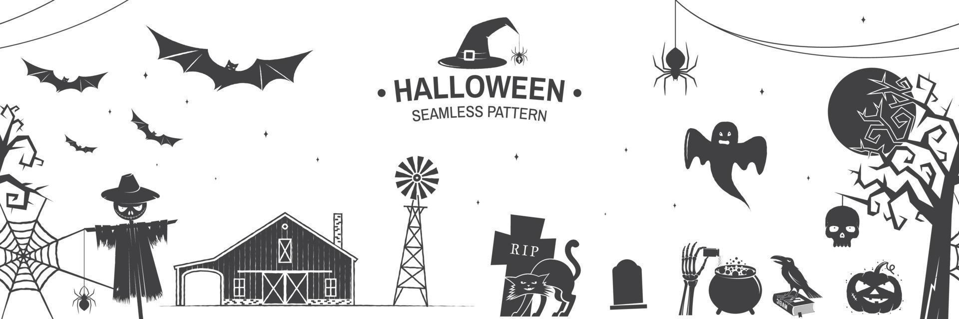 Seamless pattern for Halloween celebration silhouette. Vector illustration.