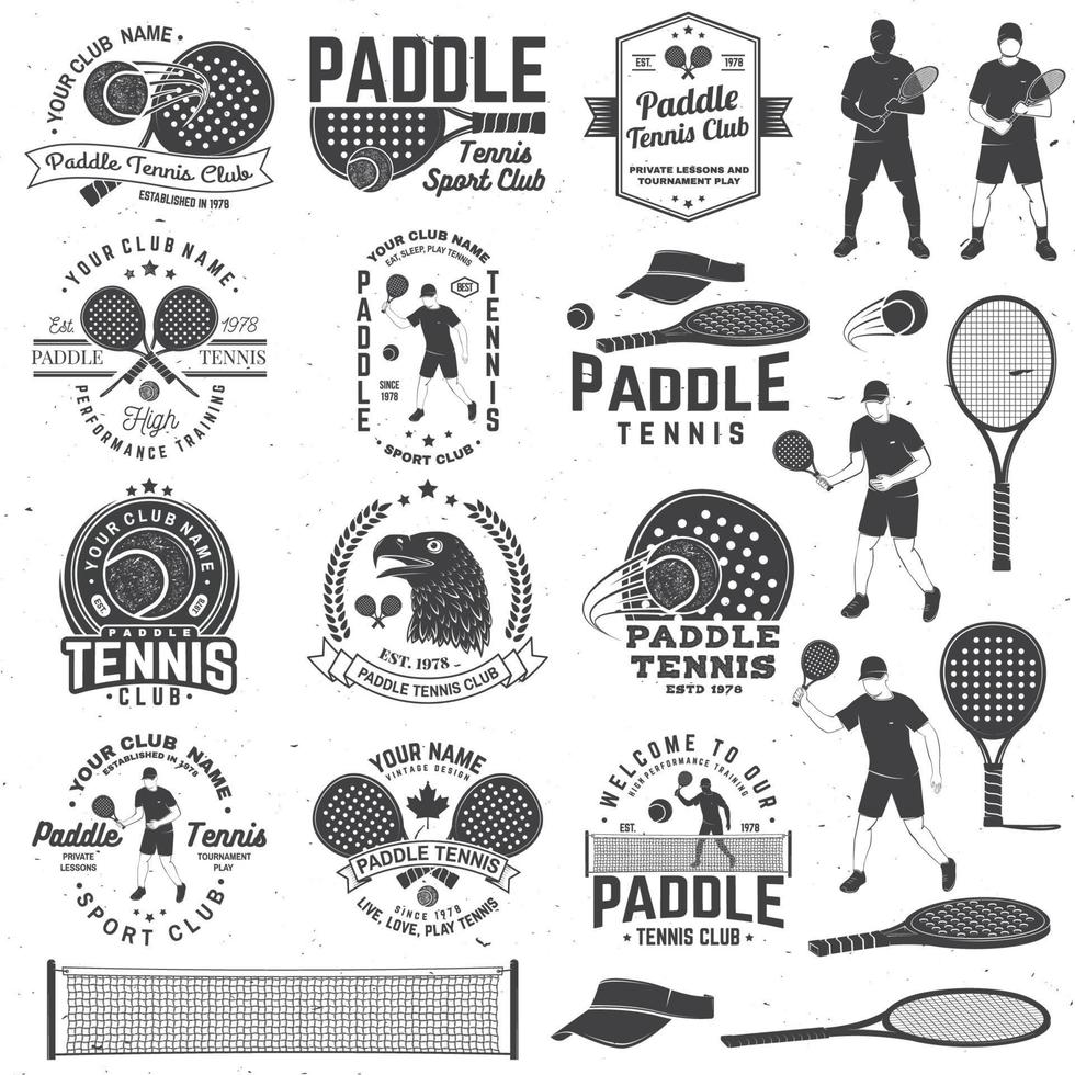 Set of Paddle tennis badge, emblem or sign. Vector illustration. Concept for shirt, print, stamp or tee.