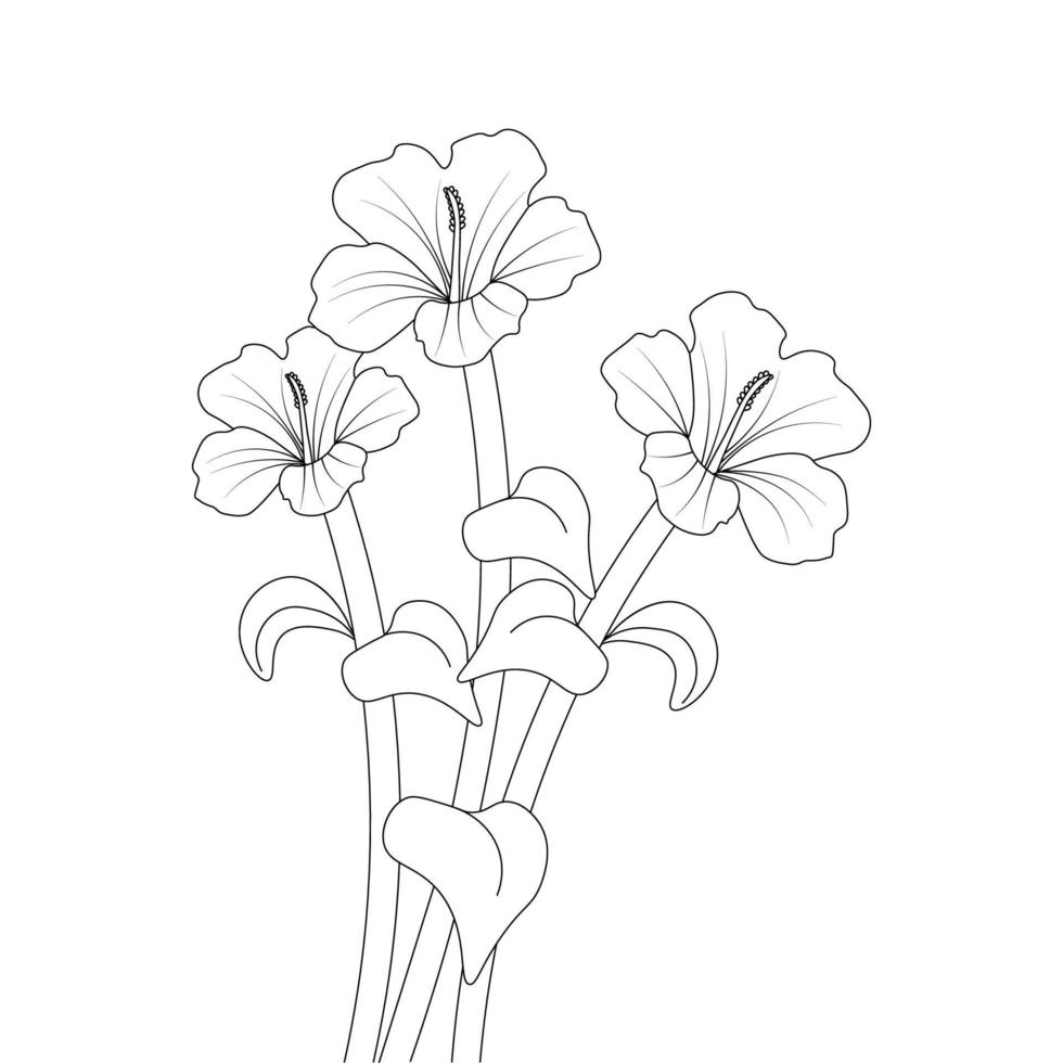 rose of sharon flower sketch of pencil line drawing with black stroke coloring page vector