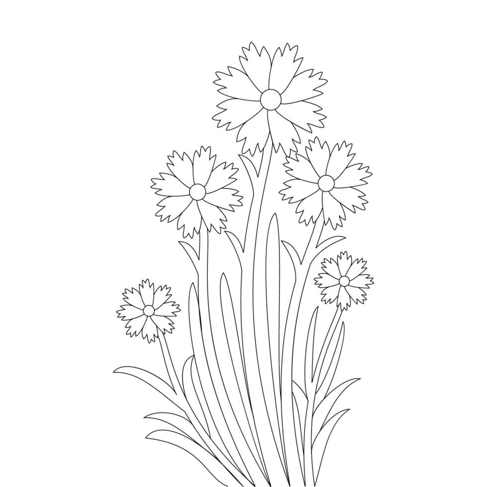 stencil black line art element of graphic for kid flower blossom coloring page vector