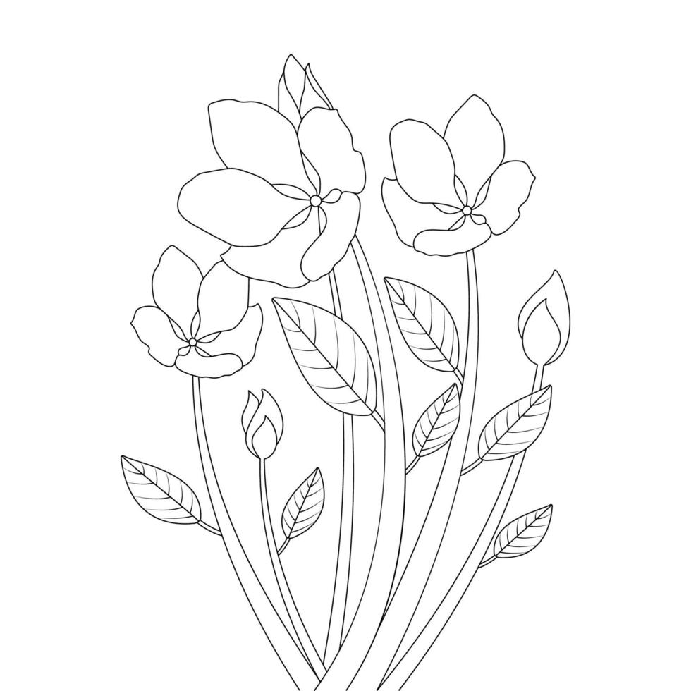 outline fresh and creative line art flower design for kid coloring page vector