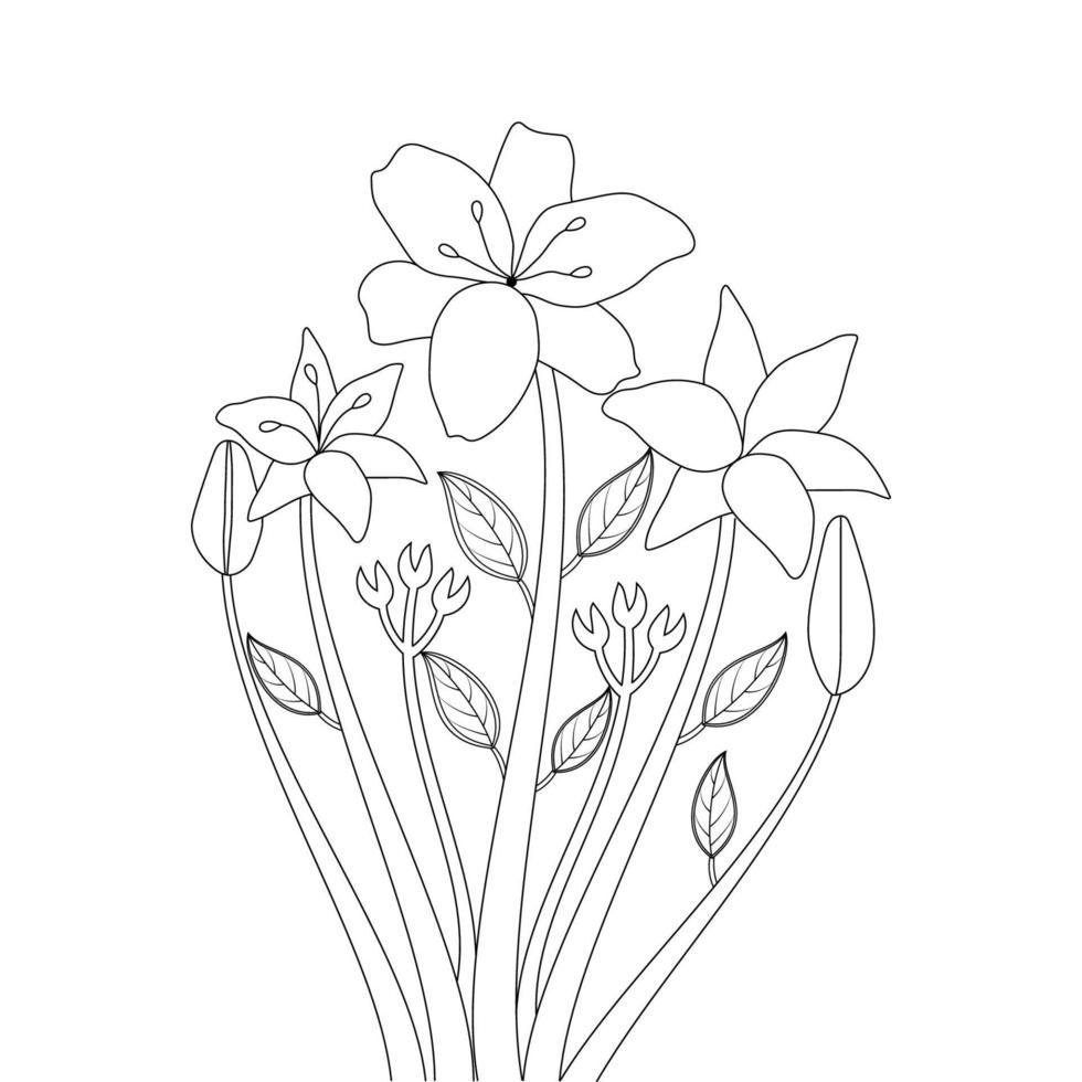 flowers isolated on black and white background of botanical illustration for kid coloring page vector