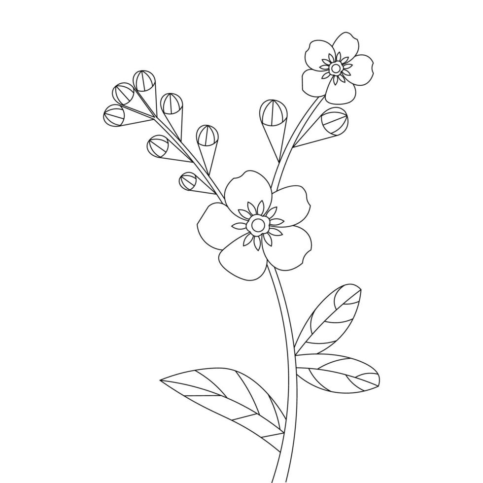 bosquejo de flores con elemento gráfico de dibujo lineal para imprimir página para colorear vector