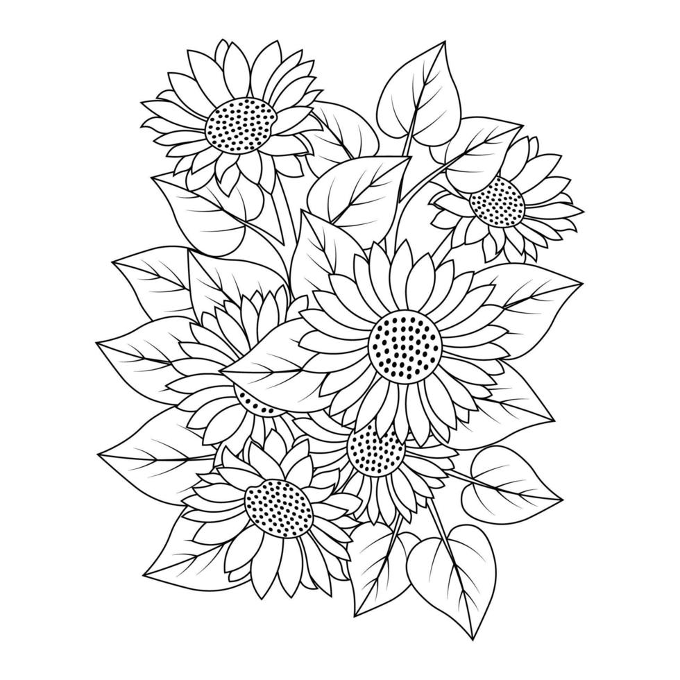 dibujo de página para colorear de girasol con hojas vector de ilustración  de garabato 9002140 Vector en Vecteezy