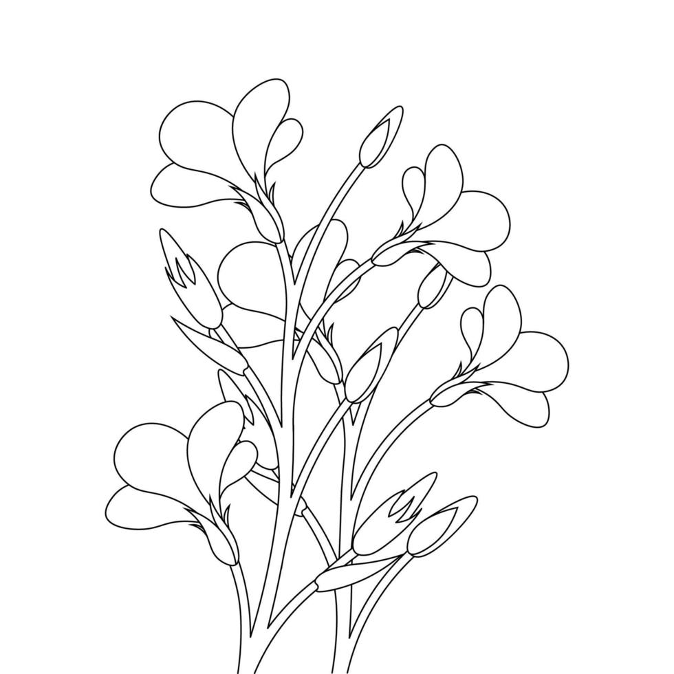 silueta florecer rama flor página para colorear de línea detallada diseño de arte vector