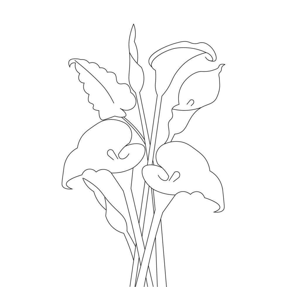 calla flor niños dibujo lineal página de libro para colorear ilustración para imprimir vector