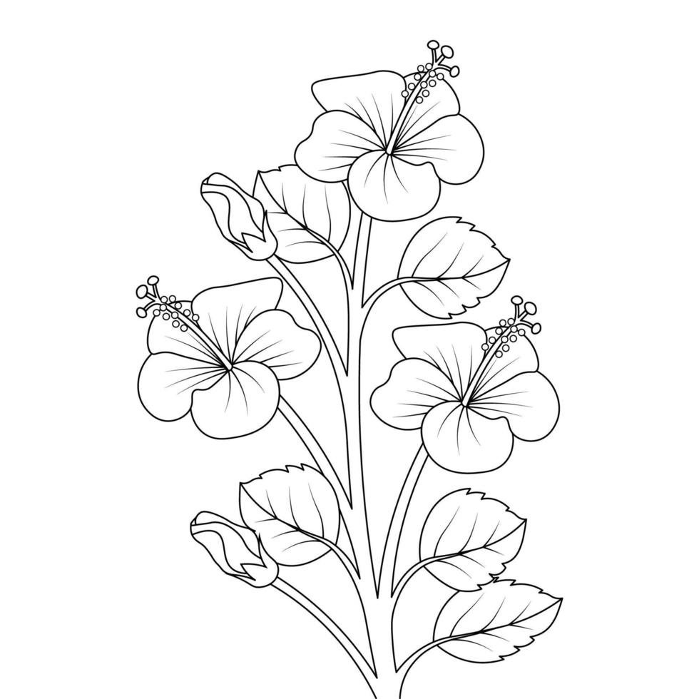 dibujo de flor de hibisco de dibujo a lápiz con trazo negro para colorear página vector