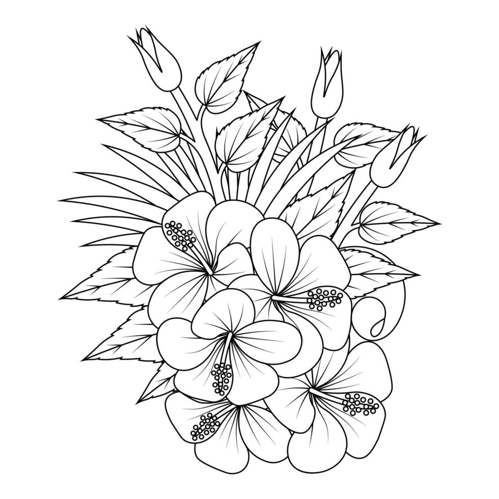 rose of sharon flower line art vector graphic design of coloring page with detailed shape