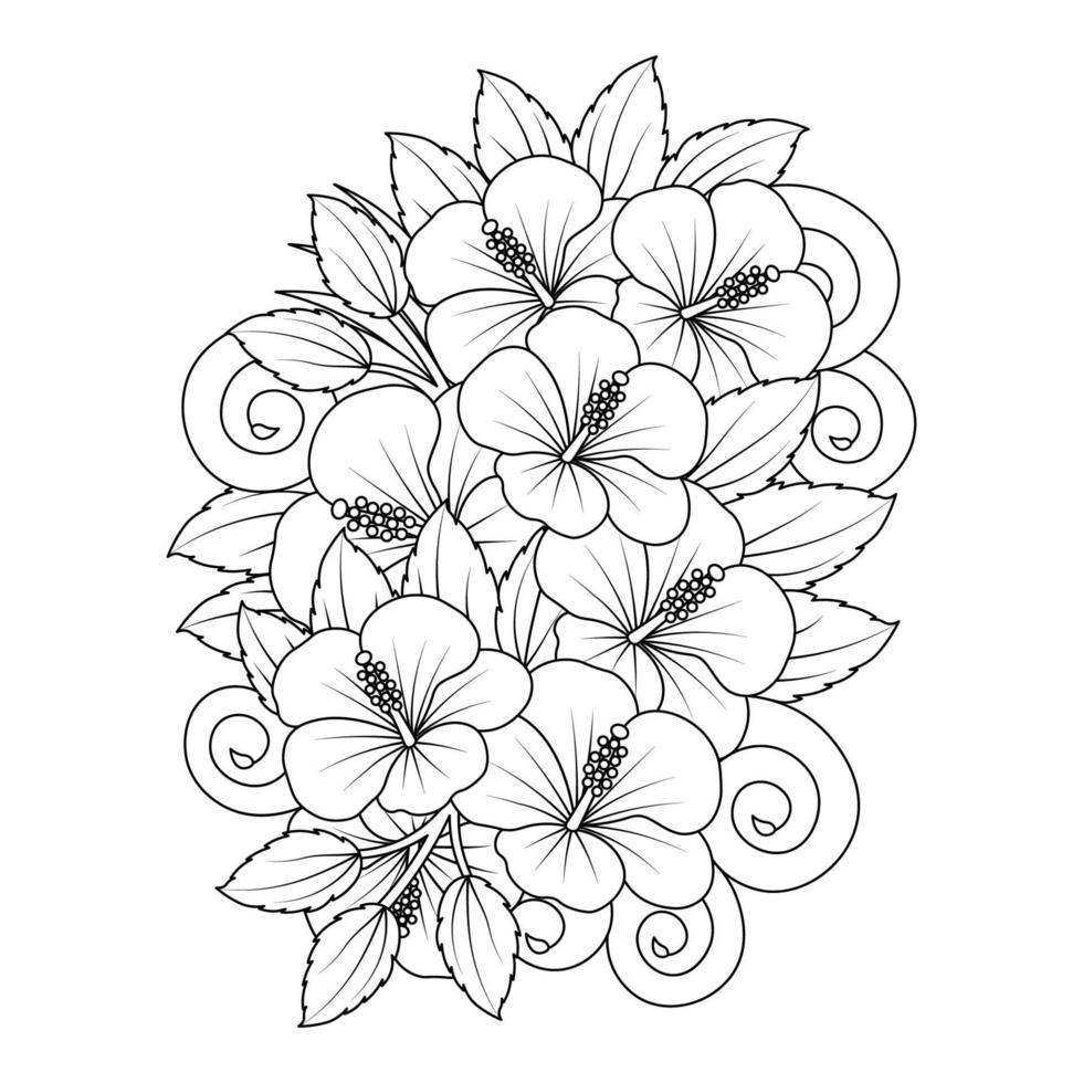 rose of sharon flower line art vector graphic design of coloring page with detailed shape