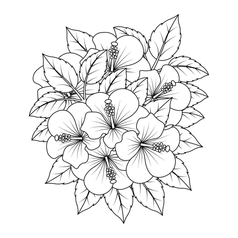 rose of sharon flower line art vector graphic design of coloring page with detailed shape