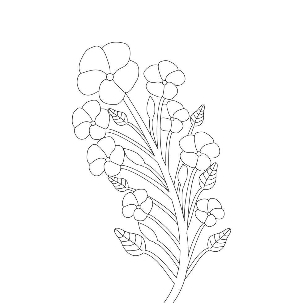 meadow drawing flower coloring page template for kid playing element graphic vector