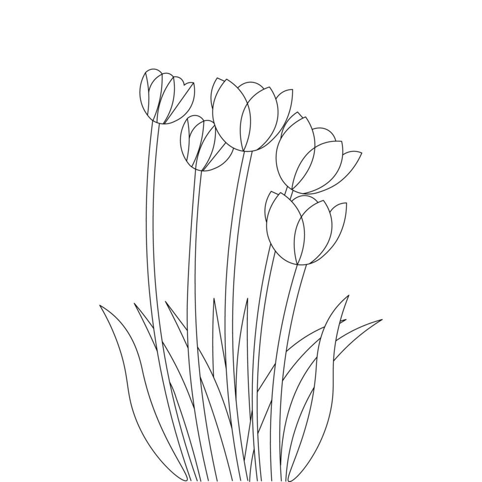 dibujo lineal de flor de tulipán de diseño negro para colorear página gráfico vectorial vector