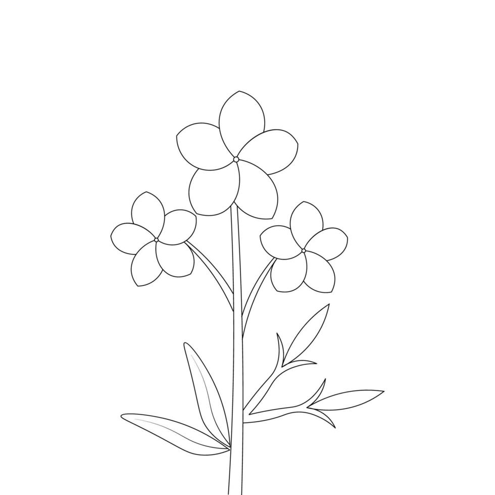 blooming petal with leaves flowers isolated coloring page drawing for kids vector