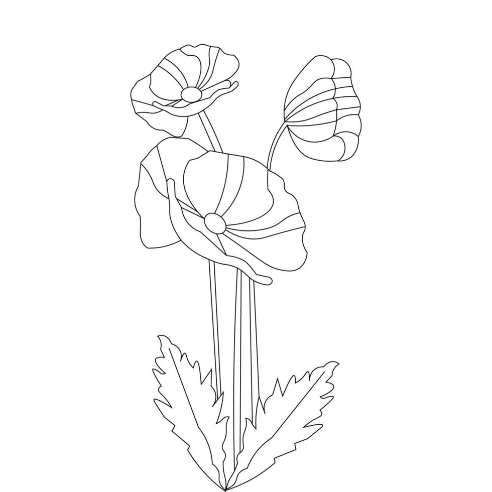 gráfico de ilustración de silueta de diseño de flor de arte de línea de contorno de objeto botánico vector