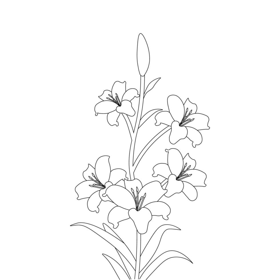 dibujo de página para colorear de flor de lirio para actividades infantiles arte con ilustración de dibujo lineal vector