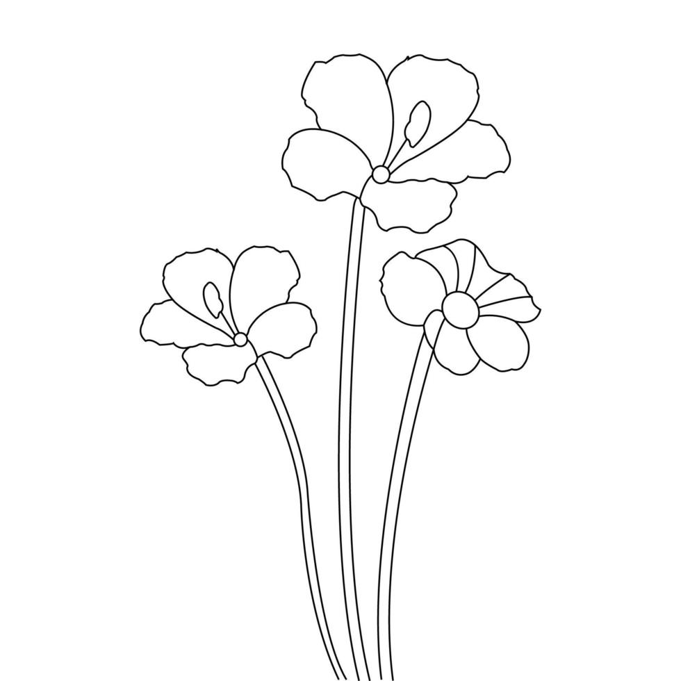 stylish line art drawing of flower coloring page vector design element