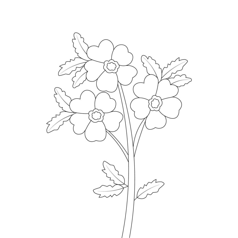 cute coloring page flower design with closeup hand drawing line art vector