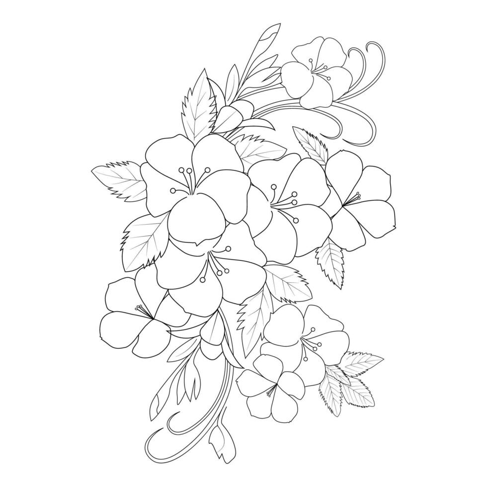 allamanda flower illustration with creative line art design for print coloring page vector