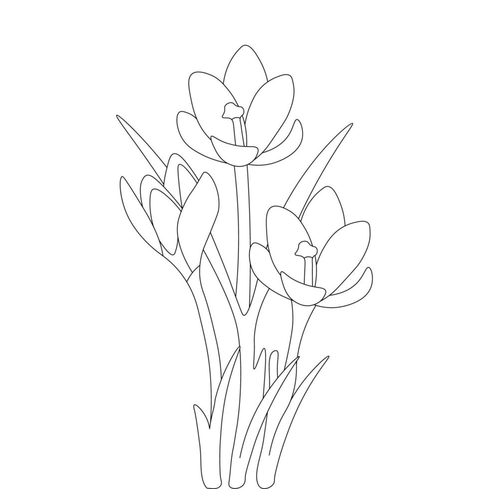 diseño de arte de línea dibujada a mano de flor de temporada de azafrán sobre fondo negro vector