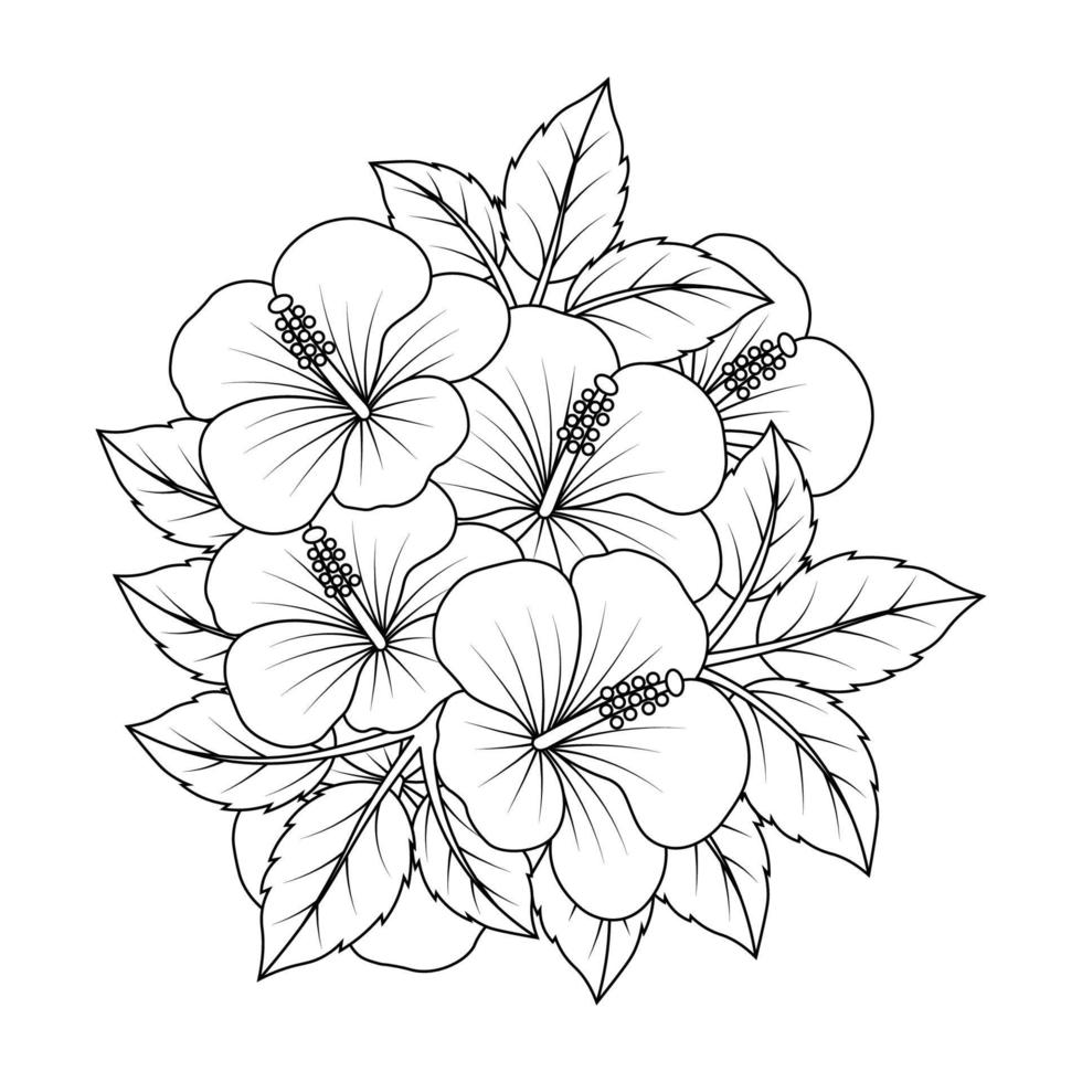 rose of sharon flower line art vector graphic design of coloring page with detailed shape