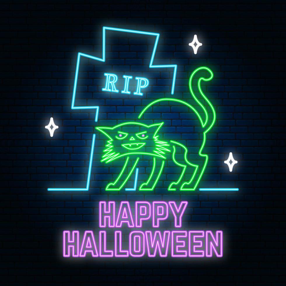 Halloween neon sign or emblem. Vector illustration. Happy Halloween