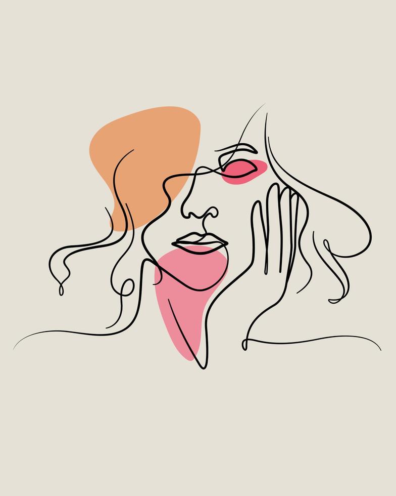 woman face drawing flourish line art vector