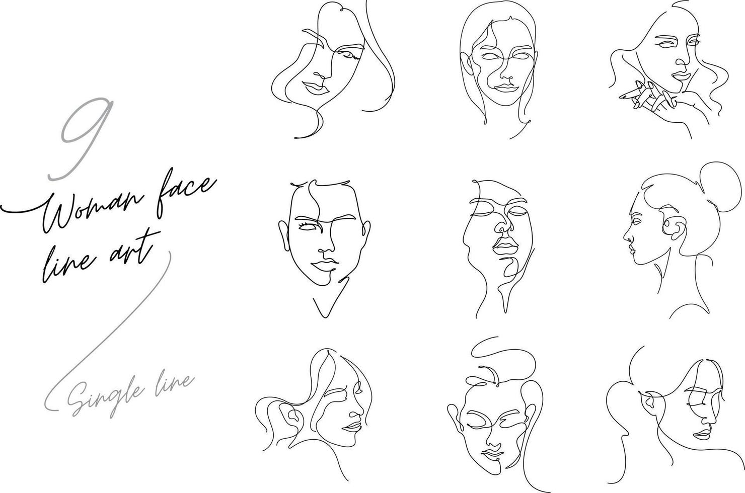 woman face line art single line vector set illustration