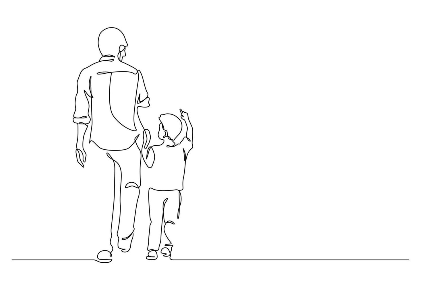 Father carrying son on shoulders with arm raised pose action line art vector