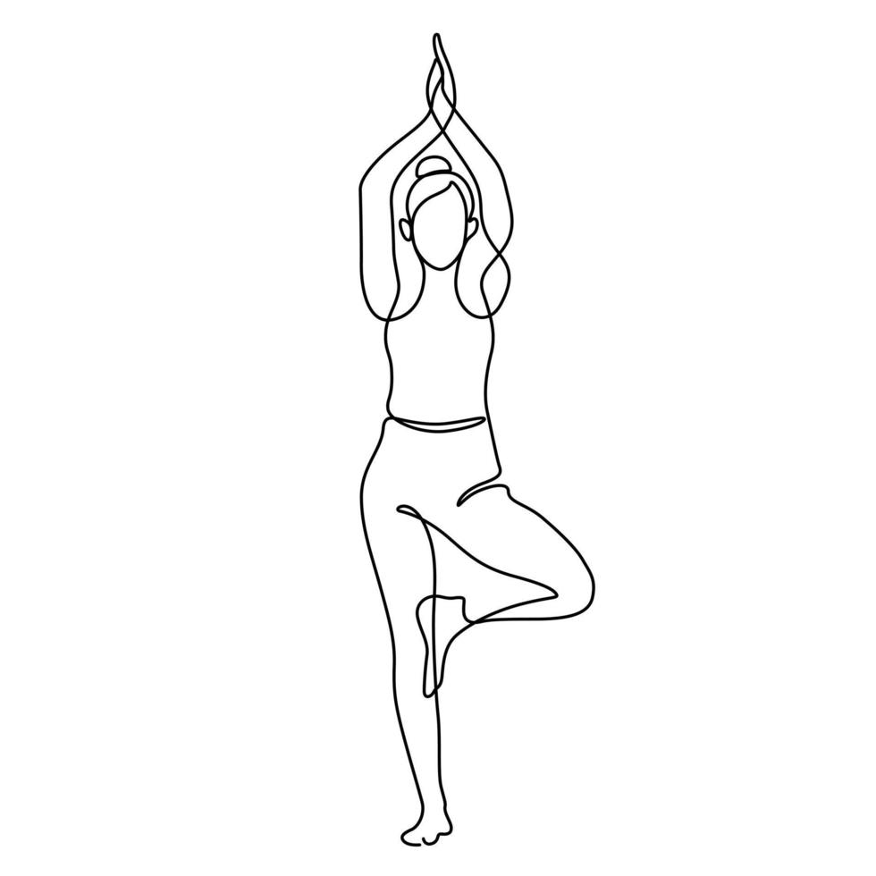 mujer en árbol pose yoga vector