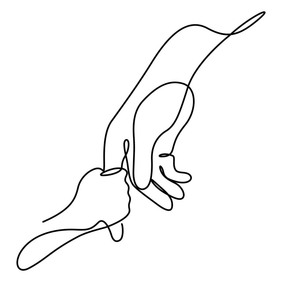One line drawing of adult and young palm hand holding vector