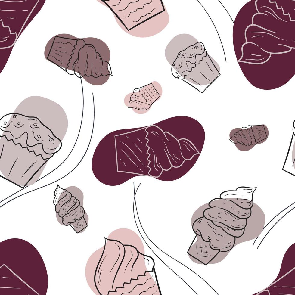 cute ice cream food doodle cartoon seamless pattern vector