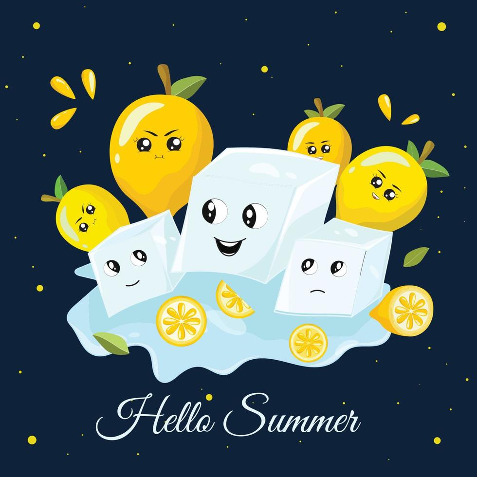 cute citrus cartoon illustration template background vector