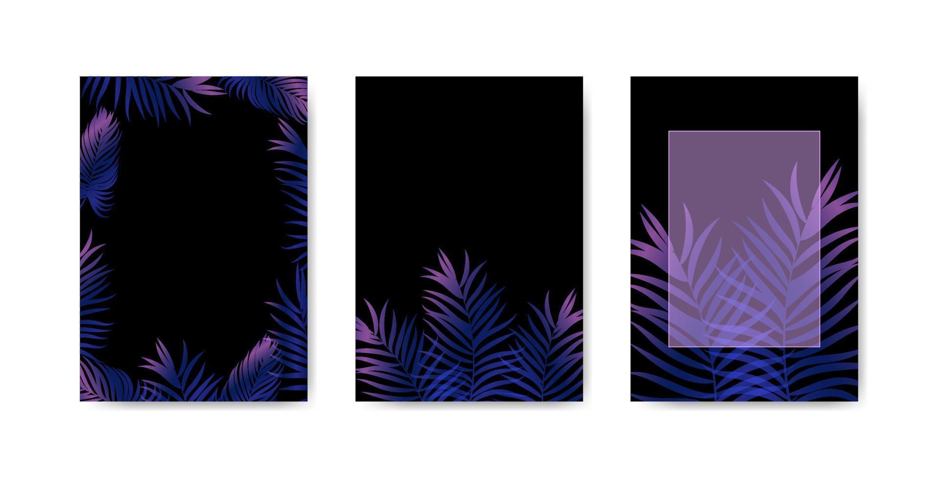 diseño de verano con hojas de palma. un conjunto de plantillas para tarjetas, invitaciones y folletos. vector