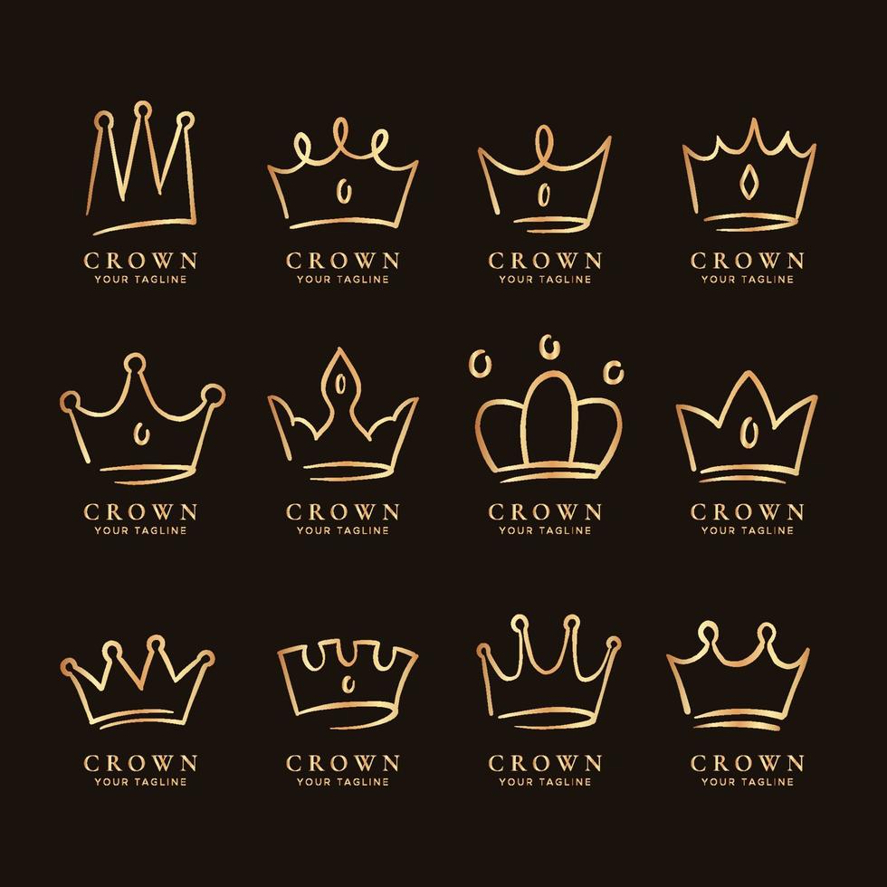 colección de logotipos de coronas doradas dibujadas a mano vector