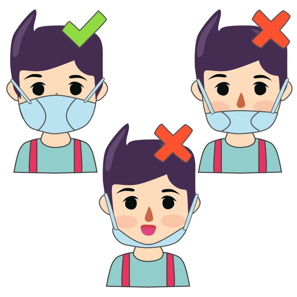 How To Properly Wear a Face Mask For Man Vector Illustration