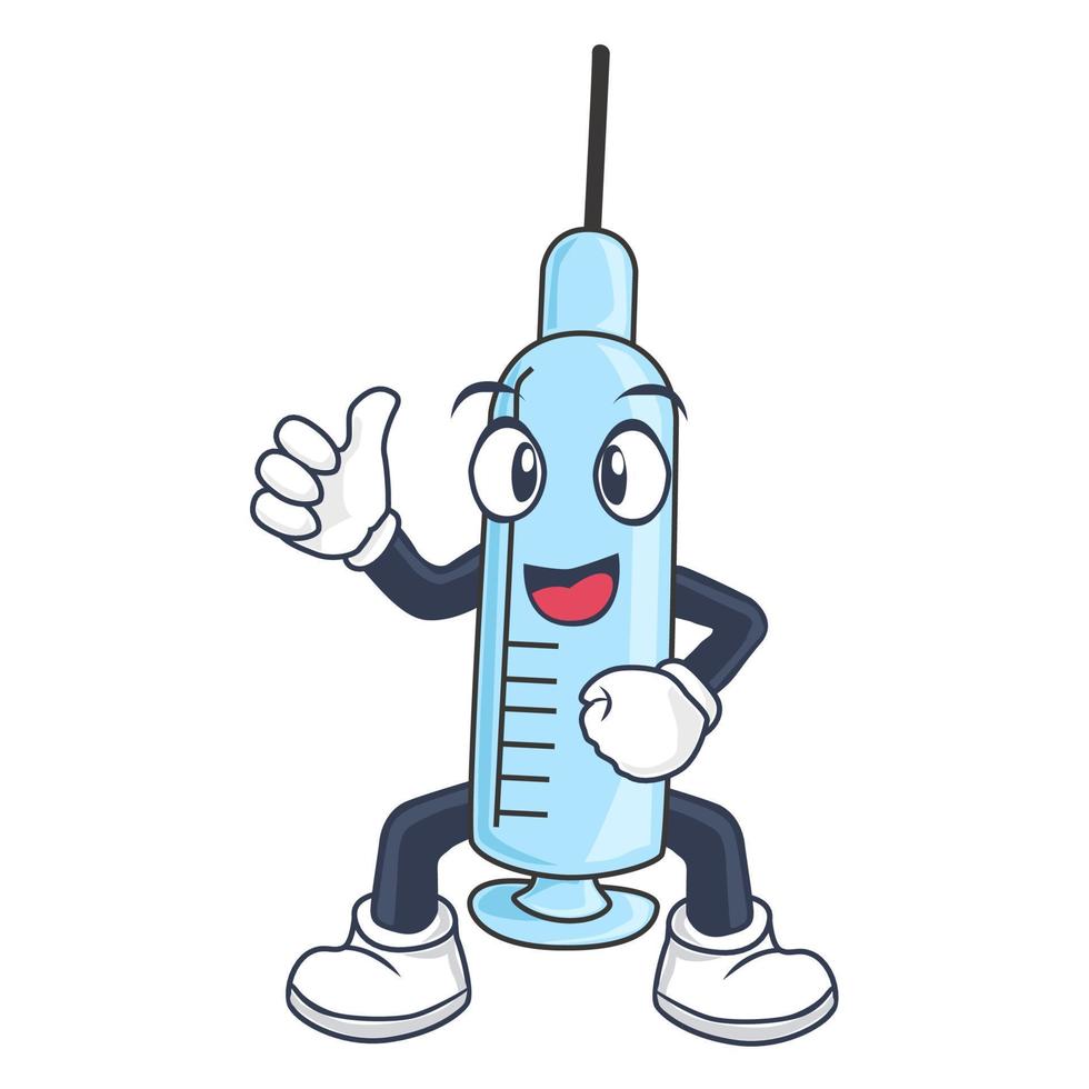 Syringe Vaccine Booster Mascot Vector Illustration For Medical Health And Hospital