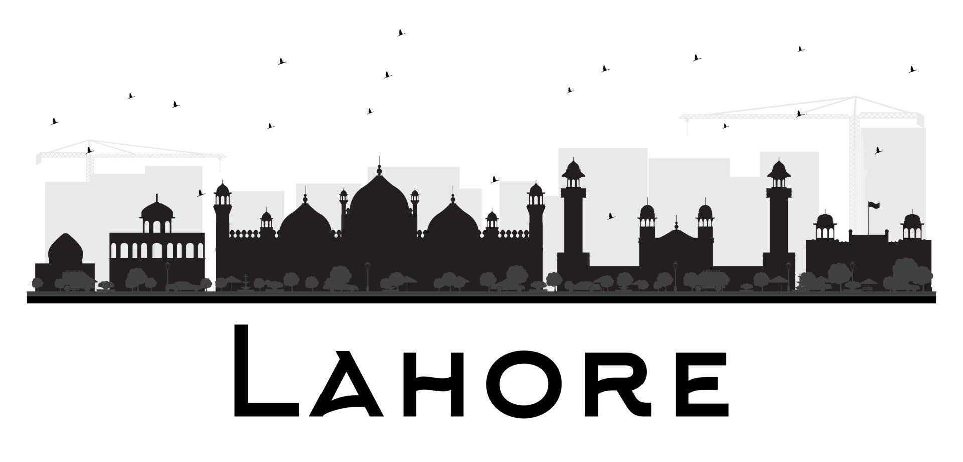 Lahore City skyline black and white silhouette. vector