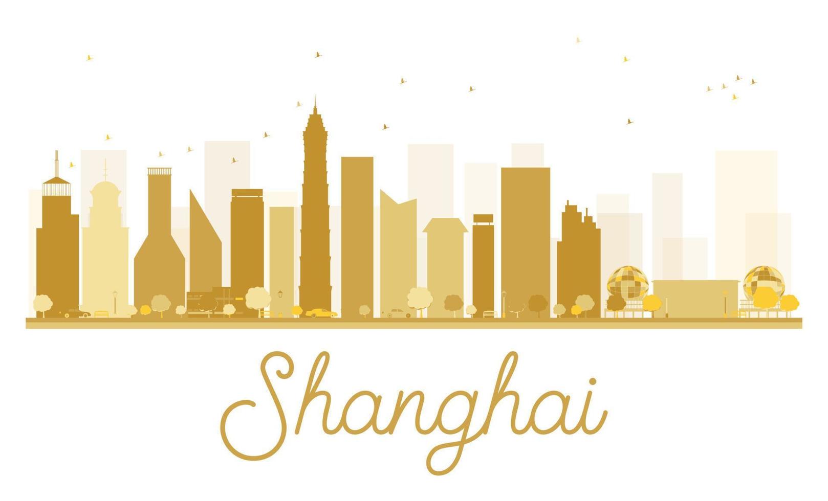 Shanghai City skyline golden silhouette. vector