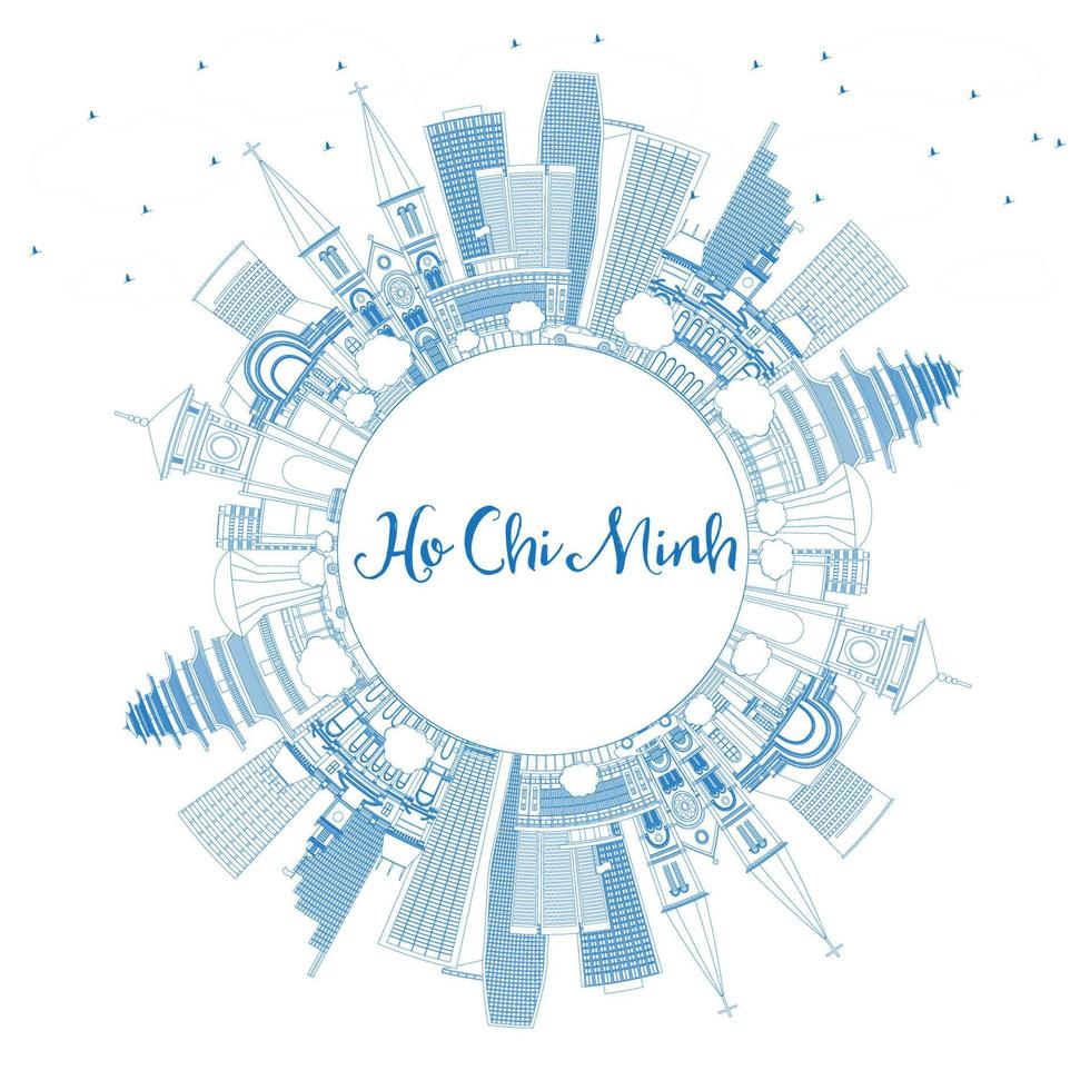 Outline Ho Chi Minh Skyline with Blue Buildings and Copy Space. vector