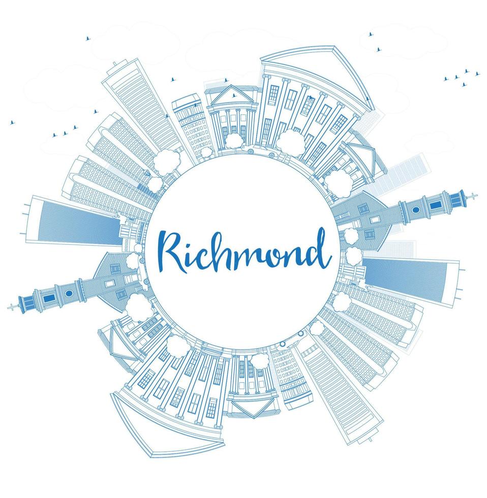 Outline Richmond Virginia Skyline with Blue Buildings and Copy Space. vector