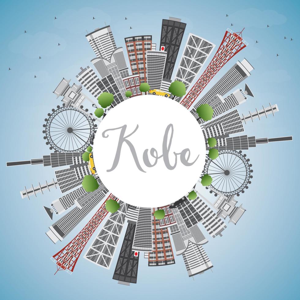 Kobe Skyline with Gray Buildings, Blue Sky and Copy Space. vector