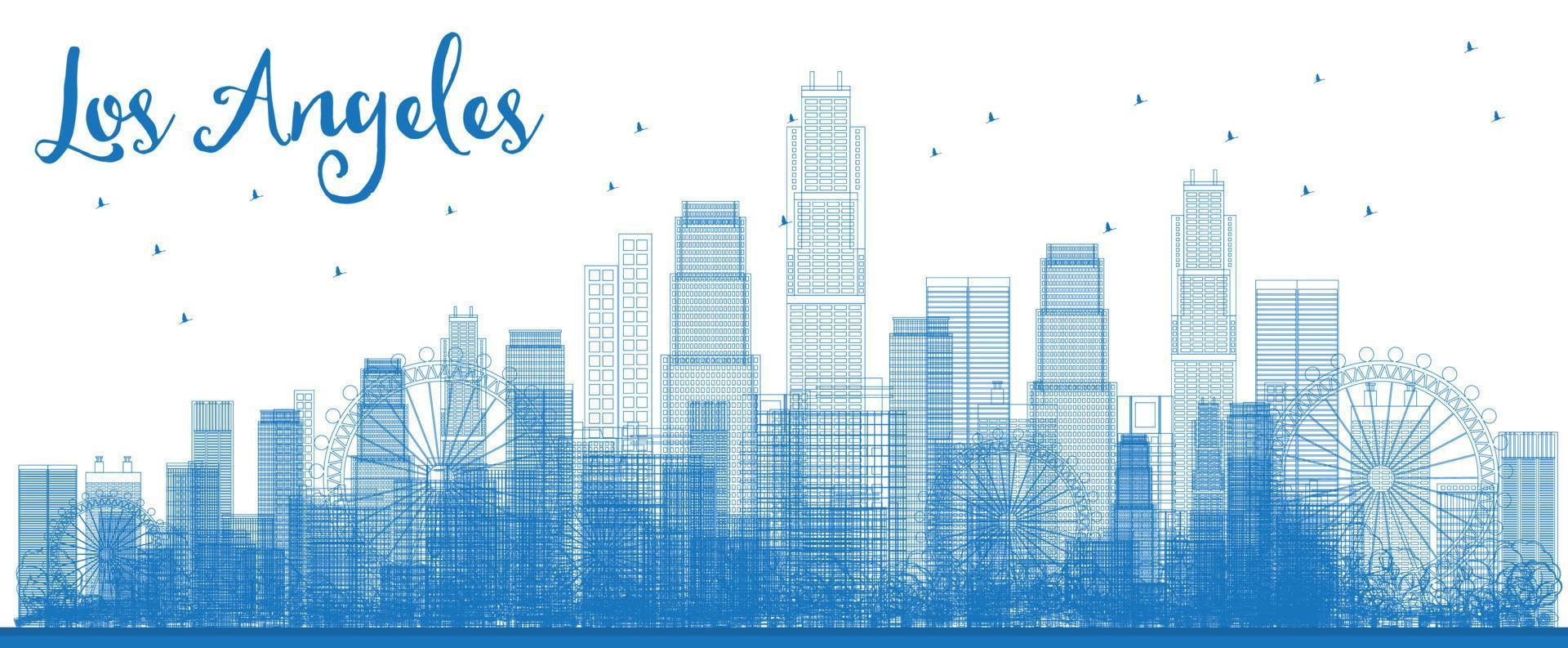 esboza el horizonte de los ángeles con edificios azules. vector