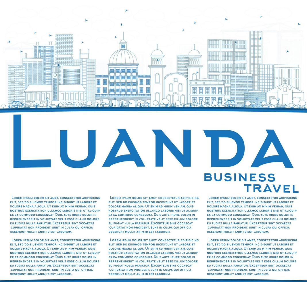 Outline Luanda Skyline with Blue Buildings and Copy Space. vector