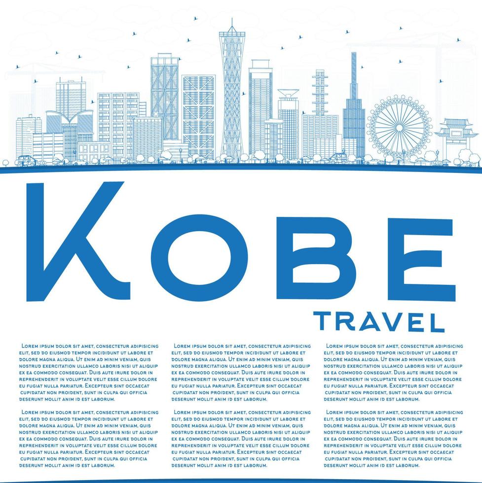 Outline Kobe Skyline with Blue Buildings and Copy Space. vector