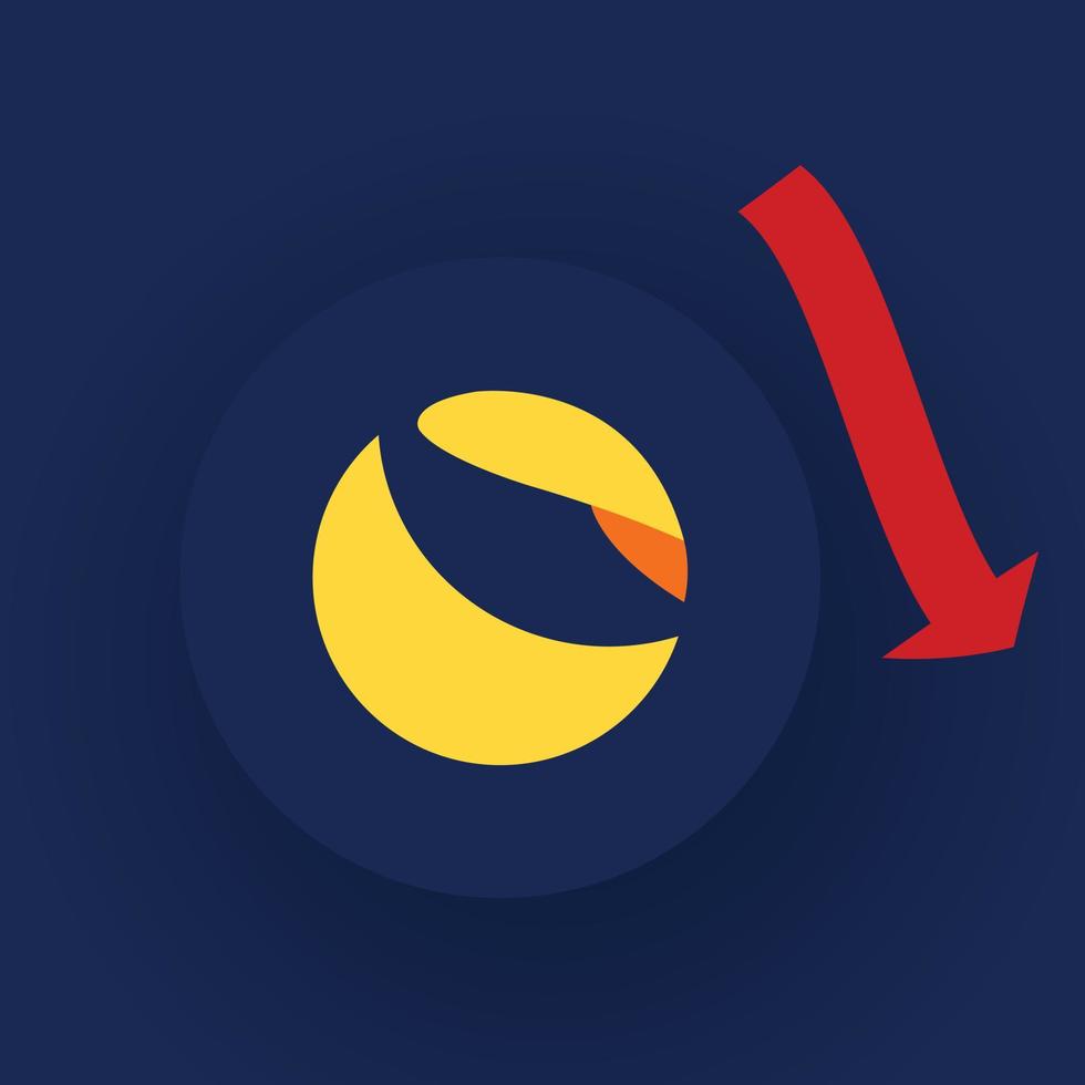 Terra Luna coin crash. Cryptocurrency token crisis symbol on dark blue background. Terra Luna coin price downtrend price crash. vector